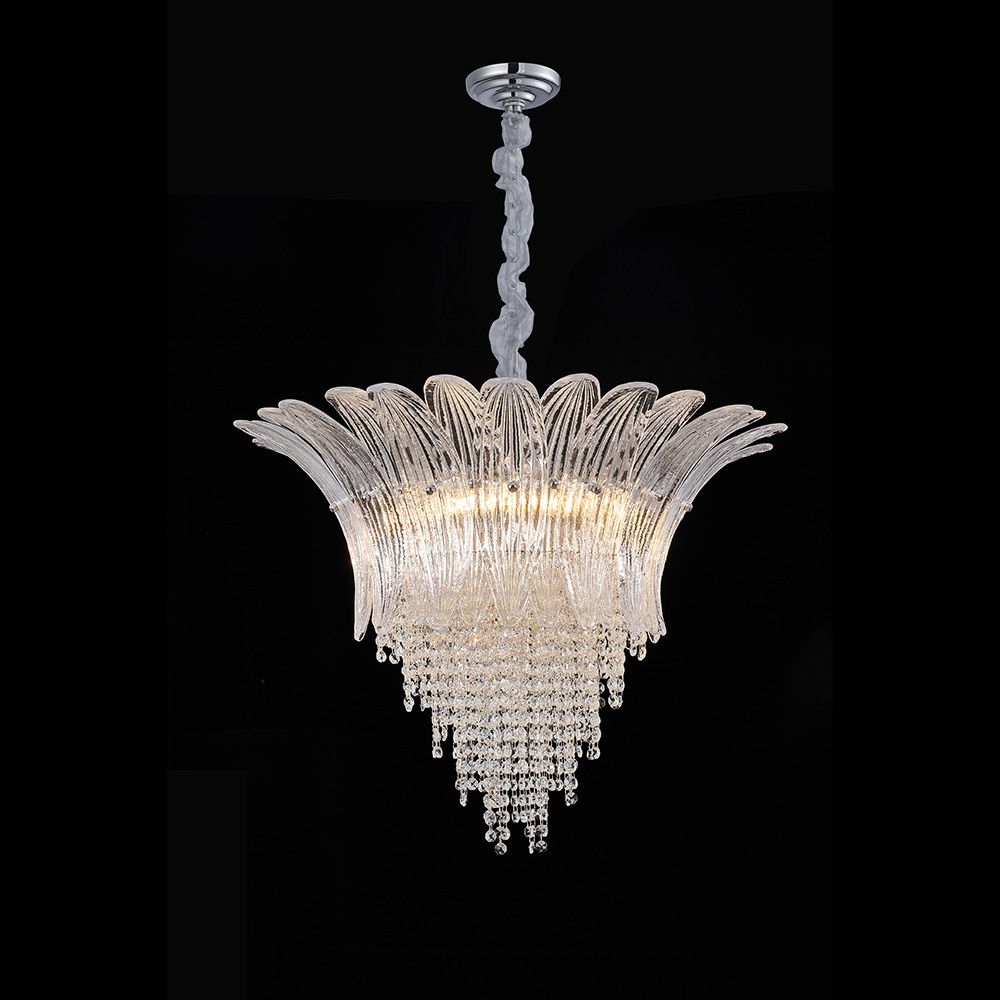 Florio 9-Light Chandelier - Metal, Glass & Crystal - Clear - Silver - E14x11 - W60xH53 cm