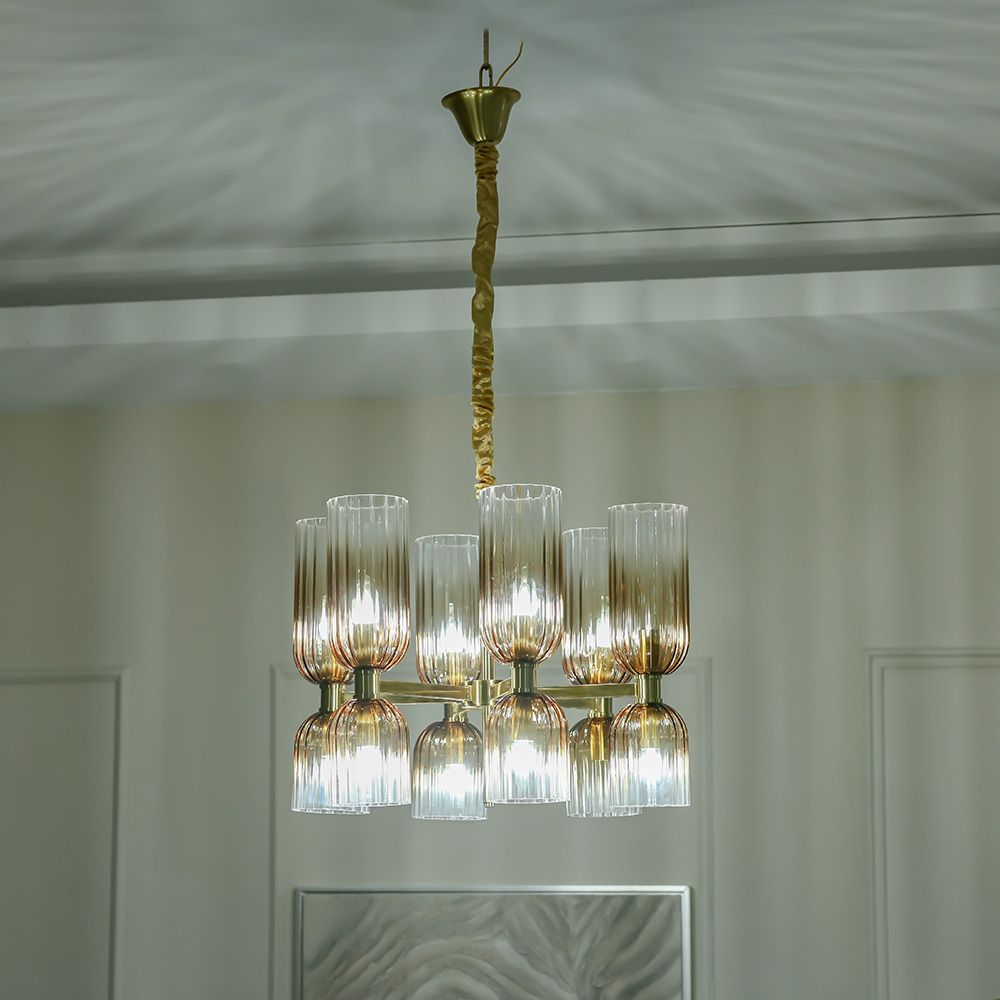 Turin 12-Light Chandelier – Glass & Metal – Ombre - Gold - 60x60x42 cm