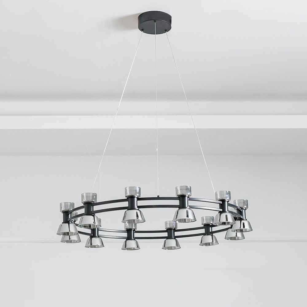 ثريا بورتو LED - أسود - زجاج - قطر 83 * ارتفاع 23 سم 