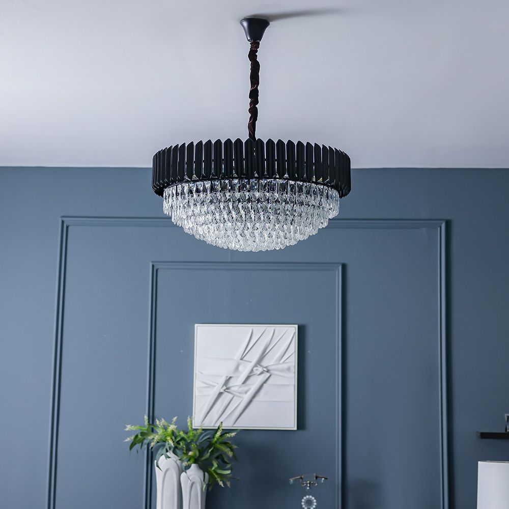 Lille Chandelier - Crystal + Metal - Clear/Black - E 14X15 / D 75X W 75 Cm - With 2-Year Warranty