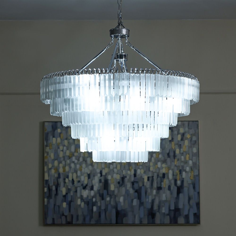 Kara Chandelier-Metal Plated+Glass-White/Chrome-D80xH68xH120