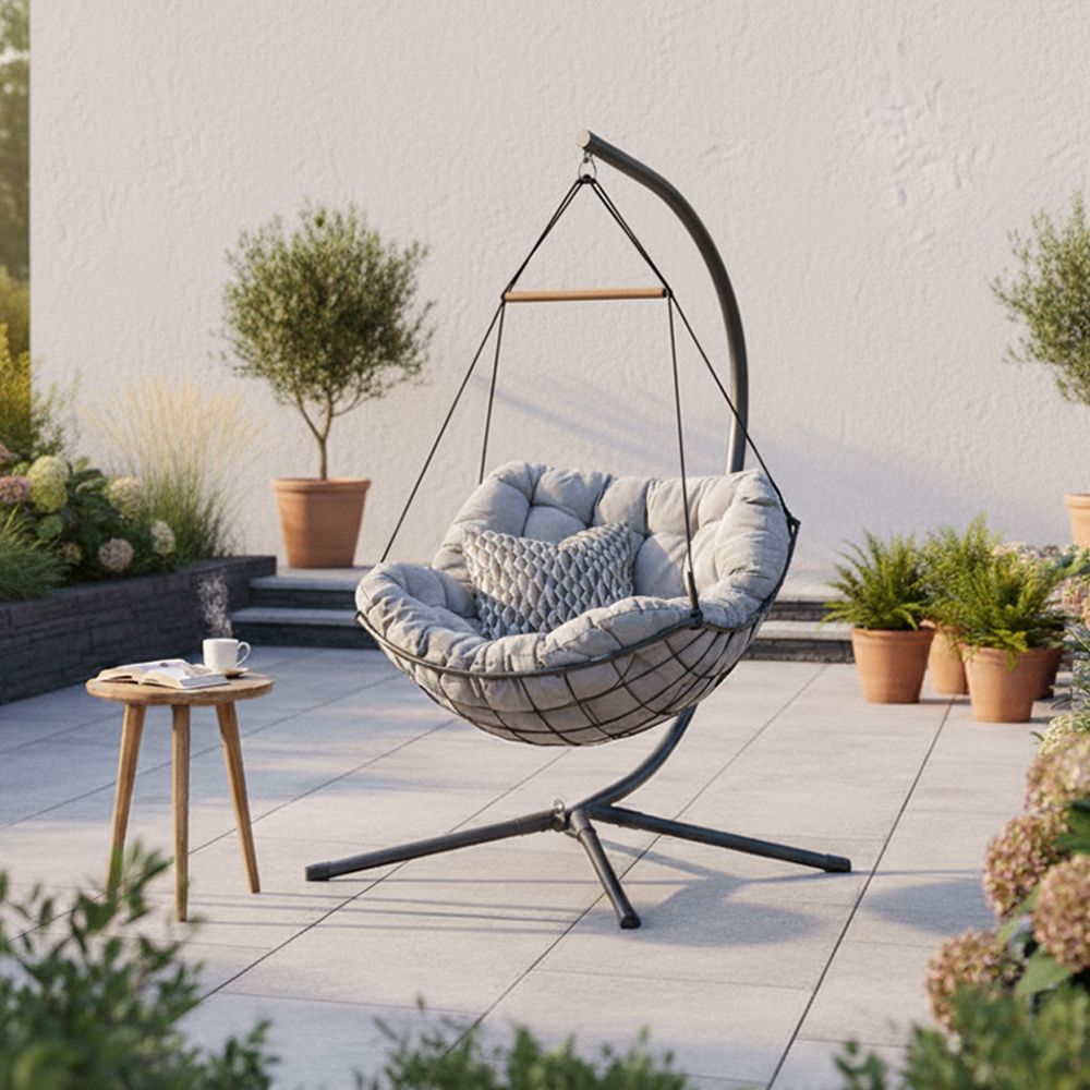 Loria Swing Chair-Walnut/Grey