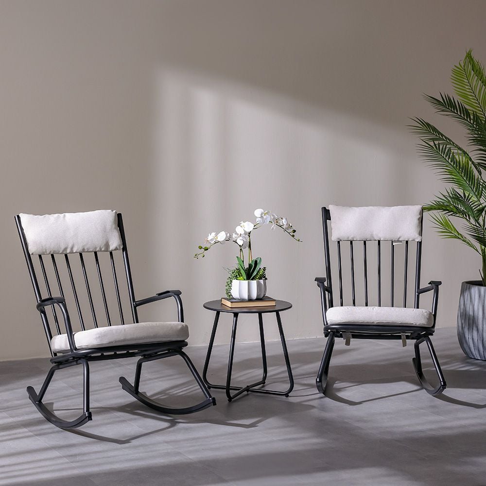 Henry 1 + 2-Seater Rocking Balcony Set-Beige/Black-With 1-Year Warranty