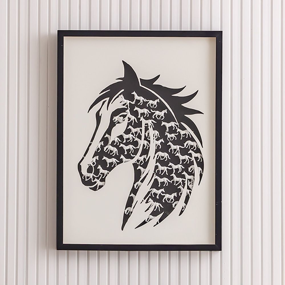 Skia Glass & PP Horse In Horse Shadow Boxes 60x80x50Cm