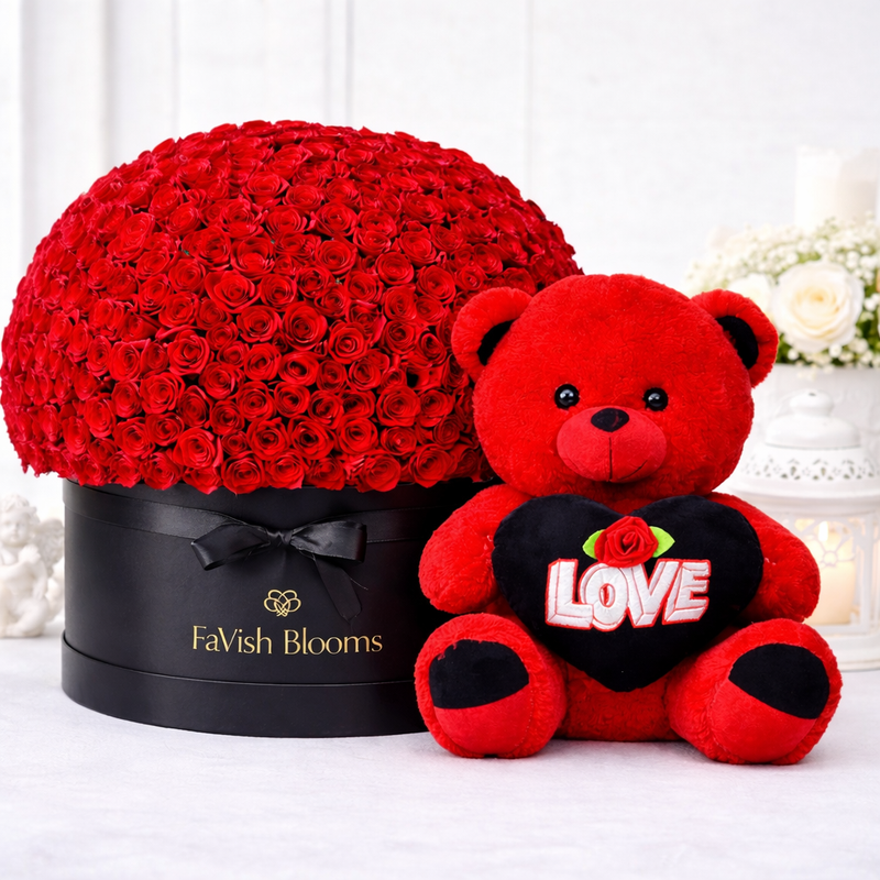 501 Red Roses Buy Royal Love Grandeur Box – 501 Red Roses with Teddy Online | Danube ...